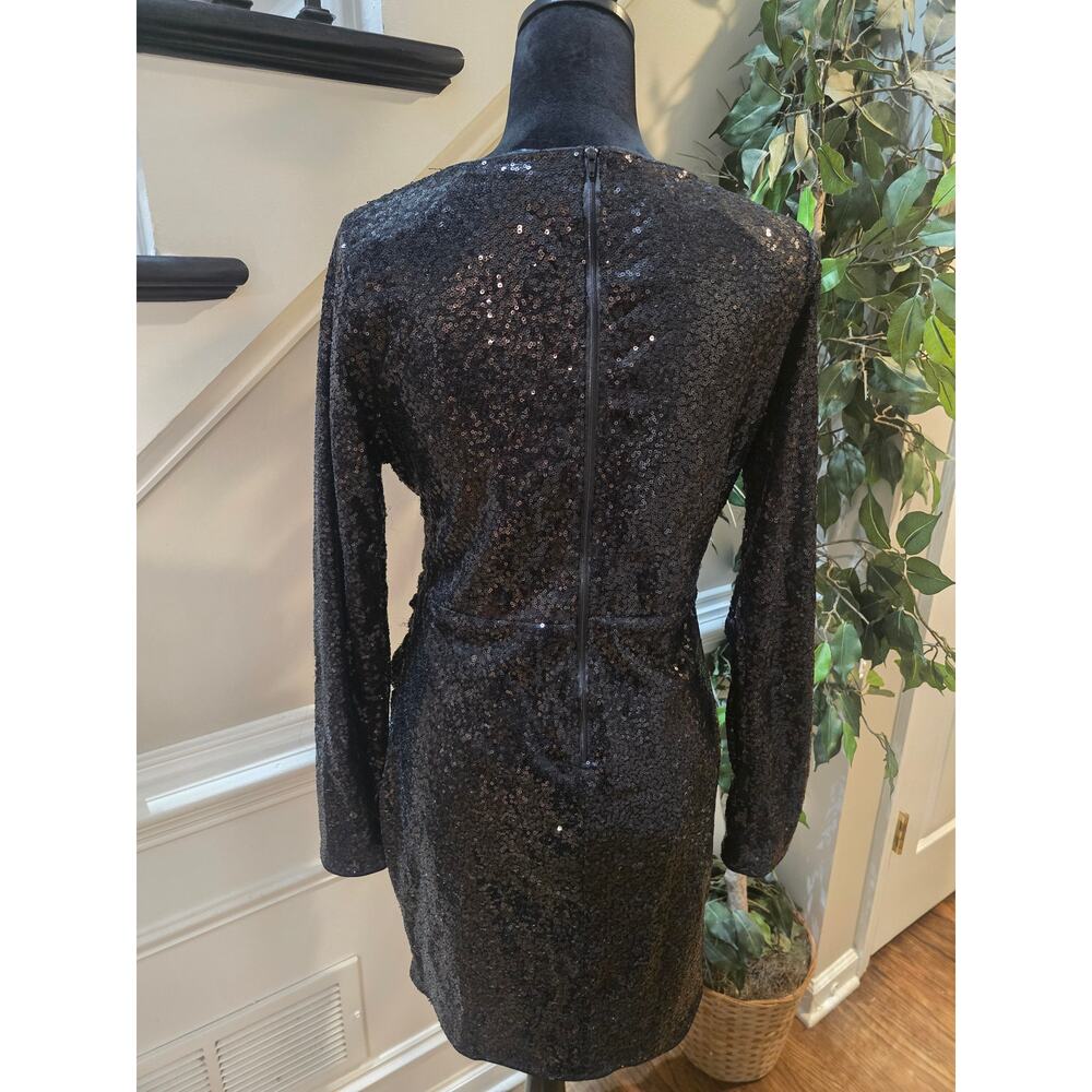 Fiestar Sequin Dress Women's Size Large Black Long Sleeves Party Cocktail - Picture 8 of 12